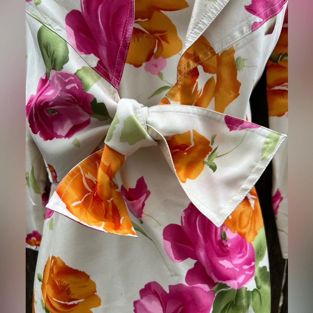 🍎 Teri Jon Silk Floral Sheath Dress With Cropped Jacket Self Tie Size 6 (AA3) - Picture 9 of 11